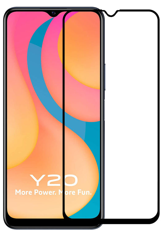 YOFO HD D+ Edge to Edge Full Screen Coverage Tempered Glass for Vivo Y20 / Y20i - Full Glue Gorilla Glass (Black)