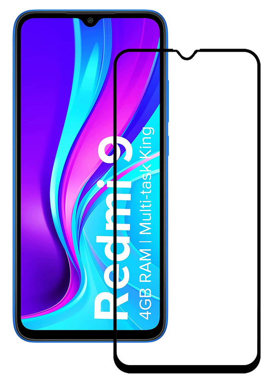 YOFO HD D+ Edge to Edge Full Screen Coverage Tempered Glass for Redmi 9 - Full Glue Gorilla Glass (Black)