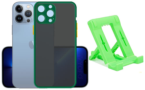 YOFO Back Cover for Apple iPhone 13 Pro Max (6.7) (Translucent Matte Smoke Case|Soft Frame|Shockproof|Full Camera Protection) with Free Mobile Stand
