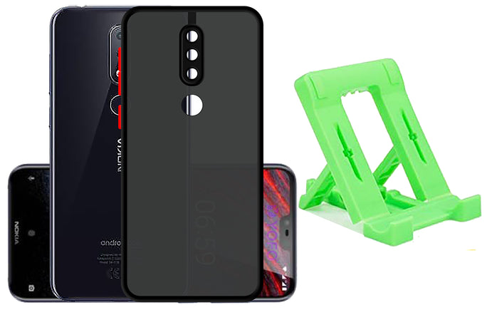 YOFO Back Cover for Nokia 6.1 Plus (Translucent Matte Smoke Case|Soft Frame|Shockproof|Full Camera Protection) with Free Mobile Stand