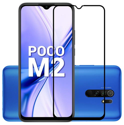 YOFO HD D+ Edge to Edge Full Screen Coverage Tempered Glass for Poco M2 - Full Glue Gorilla Glass (Black)