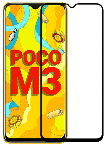 YOFO HD D+ Edge to Edge Full Screen Coverage Tempered Glass for Poco M3 - Full Glue Gorilla Glass (Black)