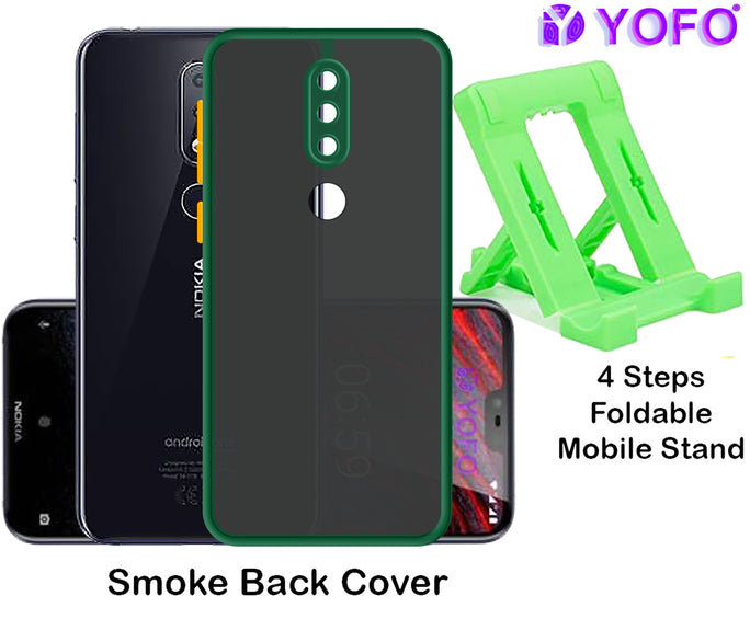 YOFO Back Cover for Nokia 6.1 Plus (Translucent Matte Smoke Case|Soft Frame|Shockproof|Full Camera Protection) with Free Mobile Stand