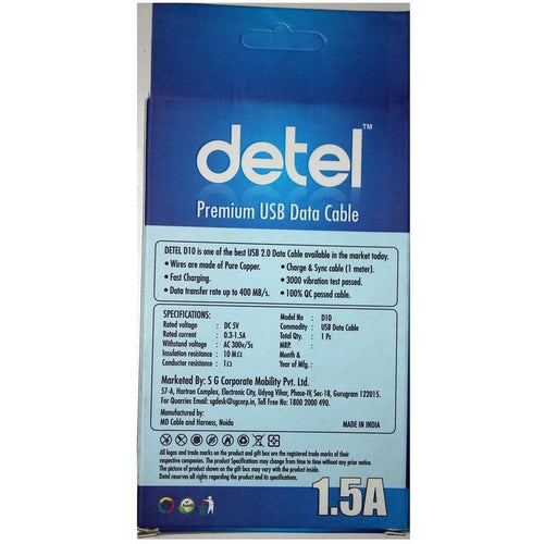 DETEL Premium Micro USB Data Cable 1.5A Fast Charging & Data Sync-TYPE B