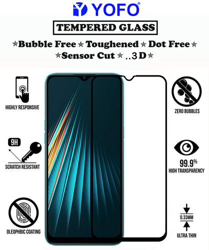 YOFO HD D+ Edge to Edge Full Screen Coverage Tempered Glass for Realme 5, 5i, 5s - Full Glue Gorilla Glass (Black)