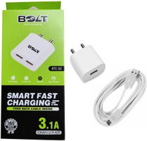 BOLTe Dual USB Fast Wall 3.1 A Charger and Micro-USB Cable with Multi-Protection