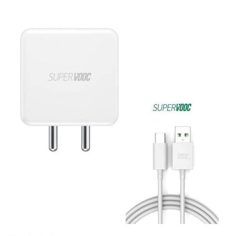 Oppo Compatible Flash Super Vooc 65W Charger Adapter With Type "C" Data Cable - White