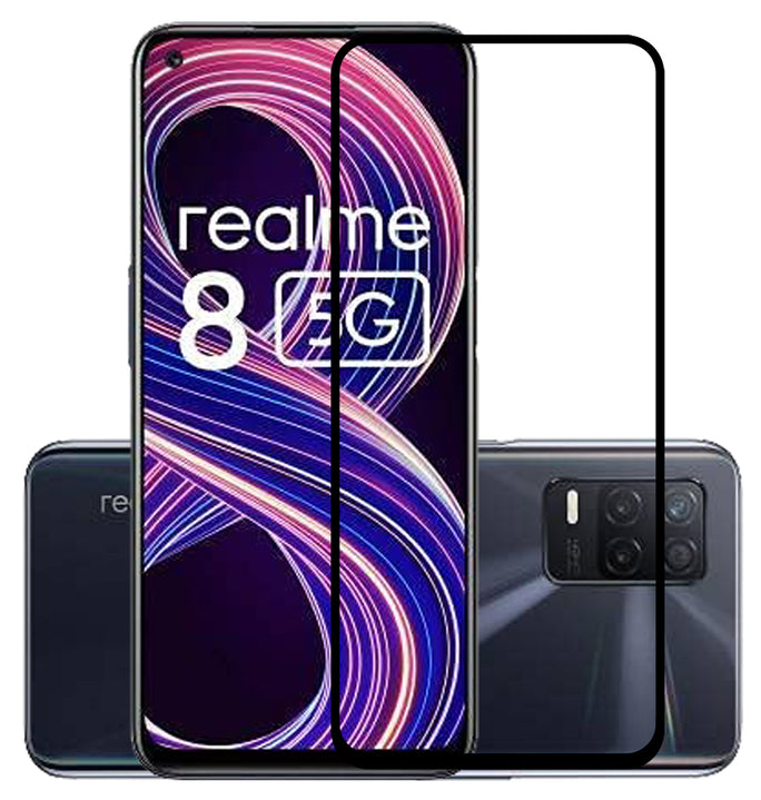 YOFO HD D+ Edge to Edge Full Screen Coverage Tempered Glass for Realme 8 - Full Glue Gorilla Glass (Black)