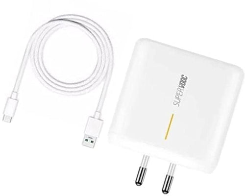Vivo Compatible Flash Super Vooc 65W Charger Adapter With Type "C" Data Cable - White