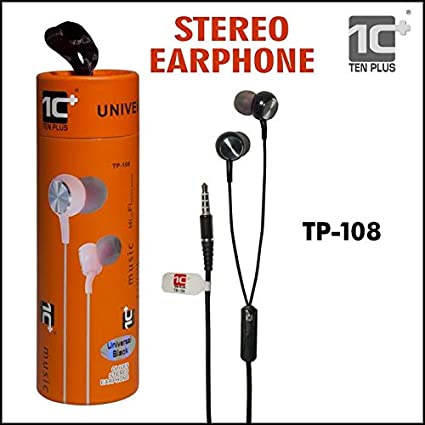 TEN PLUS TP-108 Earphone with Universal Stereo, Extra Bass Wired Headset (Black)