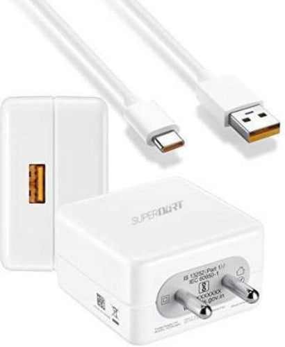 Realme Compatible SuperFastt 65W Charger Adapter With Type "C" Data Cable - White