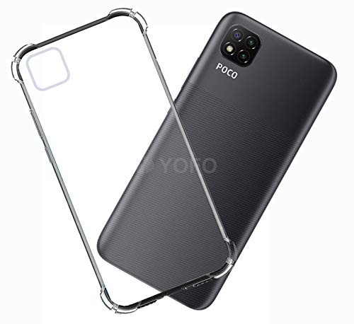 YOFO Rubber Back Cover Case for Mi Poco C3 (Transparent) with Bumper Corner