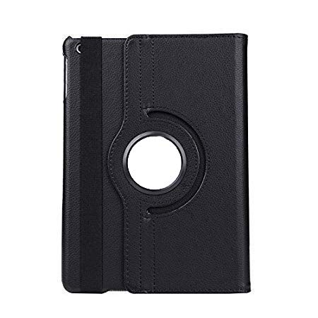 YOFO iPad Mini 1 / 2 / 3 Case, 360 Degree Rotating Stand Folio Case PU Leather Rotating Stand Cover (Black)