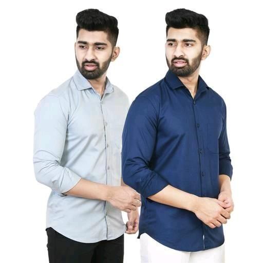 Cotton Solid  Full Sleeves Mens Casual Shirt ( Pack of 2)
