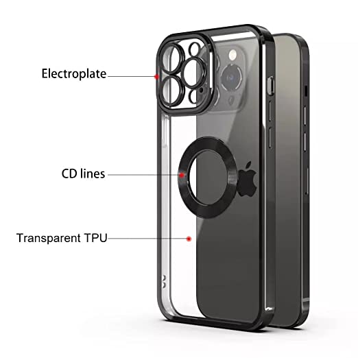 YOFO Electroplated Logo View Back Cover Case for Apple iPhone 13 Pro [6.1] (Transparent|Chrome|TPU+Poly Carbonate)- BLACK