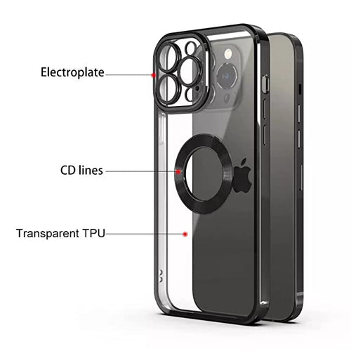 YOFO Electroplated Logo View Back Cover Case for Apple iPhone 14 Pro Max [6.7] (Transparent|Chrome|TPU+Polycarbonate)- Silver