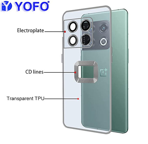 YOFO Electroplated Logo View Back Cover Case for OnePlus 10 Pro (Transparent|Chrome|TPU+Poly Carbonate) - Silver