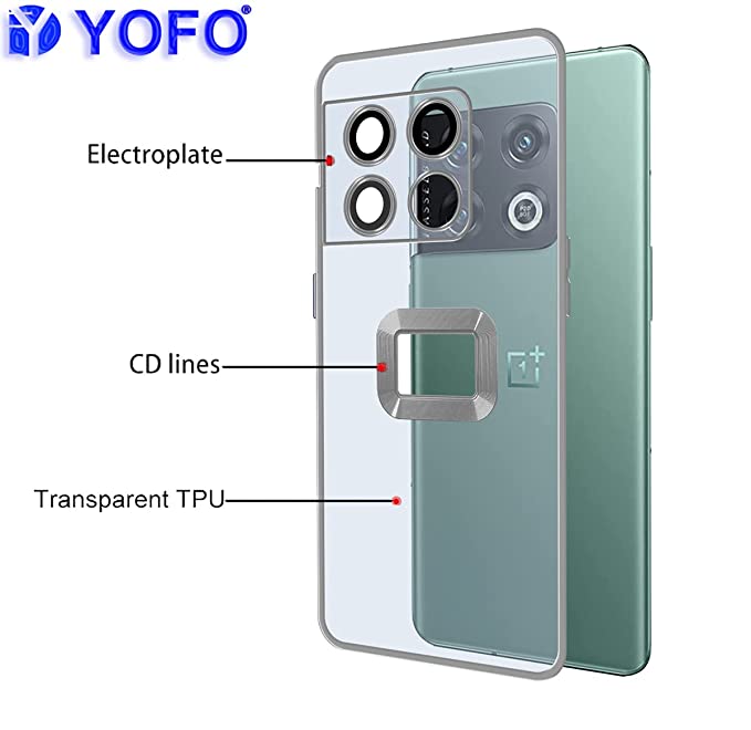 YOFO Electroplated Logo View Back Cover Case for OnePlus 10 Pro (Transparent|Chrome|TPU+Poly Carbonate) - Silver