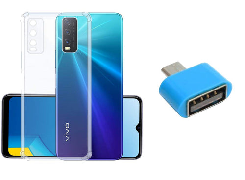 YOFO Silicon Transparent Back Cover for Vivo Y20 / Vivo Y20A / Vivo Y20i Shockproof Bumper Corner, Ultimate Protection with Free OTG Adapter