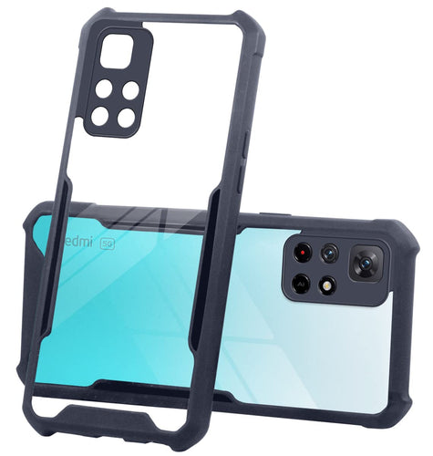 YOFO Mi Redmi Note 11T (5G) / Poco M4 Pro 5G Clear Back Case, [Military Grade Protection] Shock Proof Slim Hybrid Bumper Cover (Black)