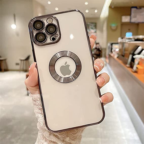 YOFO Electroplating Clear Transparent Soft TPU Phone Case //Compatible with iPhone 12 Pro//Logo Showing Back Cover [Gold]