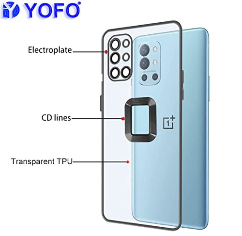 YOFO Electroplated Logo View Back Cover Case for OnePlus 9R / 8T (Transparent|Chrome|TPU+Poly Carbonate)- BLACK
