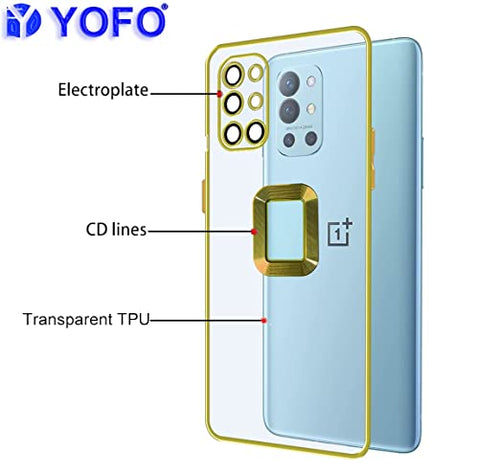 YOFO Electroplated Logo View Back Cover Case for OnePlus 9R / 8T (Transparent|Chrome|TPU+Poly Carbonate)- Gold