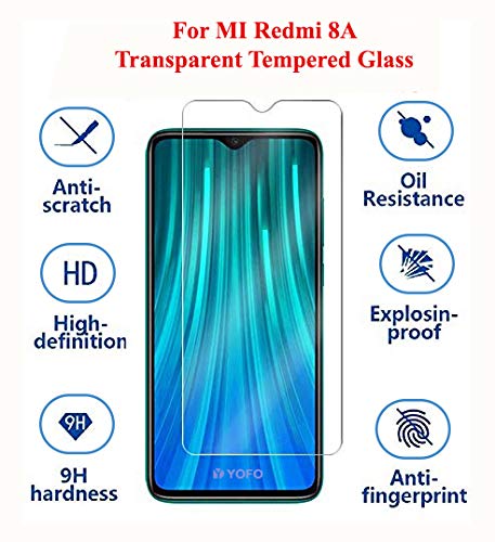 YOFO Transparent Back Cover Case with Tempered Glass Value Combo Pack - for MI Redmi 8A