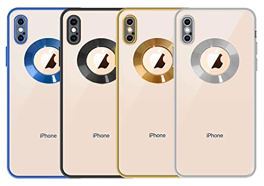 YOFO Electroplated Logo View Back Cover Case for Apple iPhone X / XS (Transparent|Chrome|TPU+Poly Carbonate) -Blue