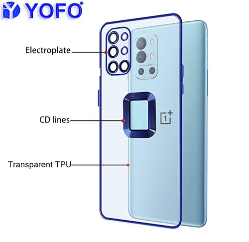 YOFO Electroplated Logo View Back Cover Case for OnePlus 9R / 8T (Transparent|Chrome|TPU+Poly Carbonate)- Blue