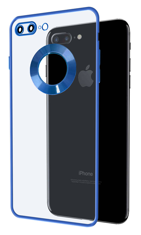 YOFO Electroplated Logo View Back Cover Case for Apple iPhone 7 Plus /  iPhone 8 Plus (Transparent|Chrome|TPU+Poly Carbonate) - BLUE