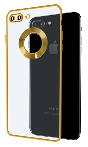 YOFO Electroplated Logo View Back Cover Case for Apple iPhone 7 Plus /  iPhone 8 Plus (Transparent|Chrome|TPU+Poly Carbonate) - Gold
