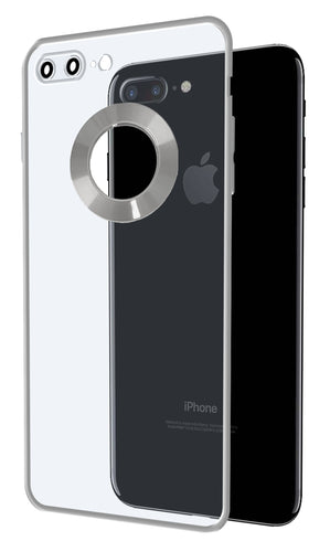 YOFO Electroplated Logo View Back Cover Case for Apple iPhone 7 Plus /  iPhone 8 Plus (Transparent|Chrome|TPU+Poly Carbonate) - Silver