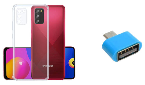 YOFO Silicon Transparent Back Cover for Samsung Galaxy M02s Shockproof Bumper Corner, Ultimate Protection with Free OTG Adapter