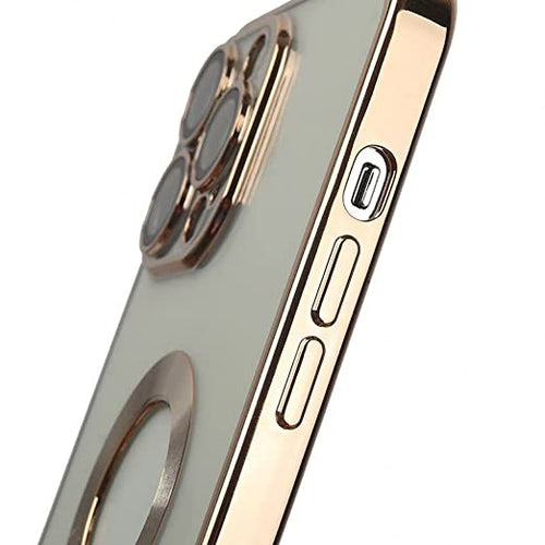 YOFO Electroplated Logo View Back Cover Case for Apple iPhone 13 Pro Max [6.7] (Transparent|Chrome|TPU+Poly Carbonate)- Gold