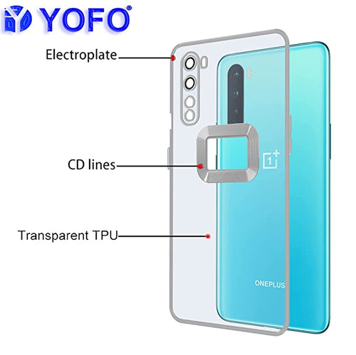 YOFO Electroplated Logo View Back Cover Case for OnePlus Nord (Transparent|Chrome|TPU+Poly Carbonate)- Silver