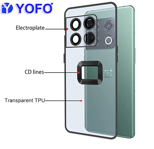 YOFO Electroplated Logo View Back Cover Case for OnePlus 10 Pro (Transparent|Chrome|TPU+Poly Carbonate)- Black