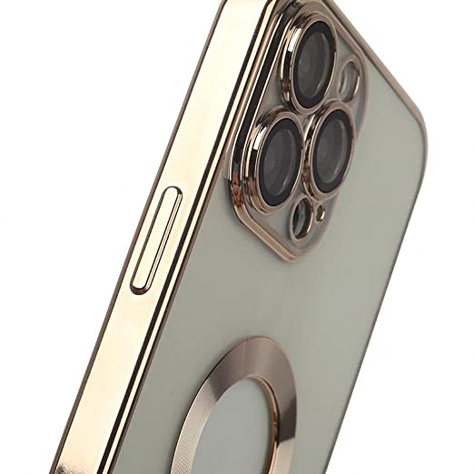 YOFO Electroplated Logo View Back Cover Case for Apple iPhone 13 Pro [6.1] (Transparent|Chrome|TPU+Poly Carbonate)- Gold