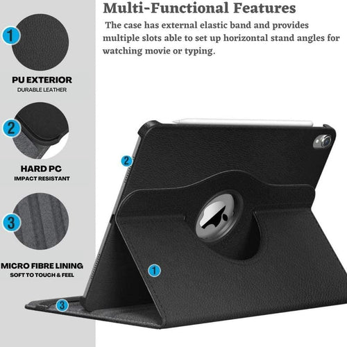 YOFO iPad Pro (10.5-inch) /iPad Air 3 2019 Case, 360 Degree Rotating Stand Folio Case PU Leather Rotating Stand Cover (Black)