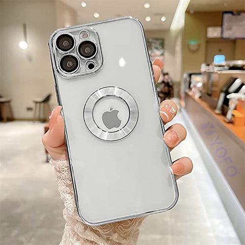 YOFO Electroplated Logo View Back Cover Case for Apple iPhone 12 Pro Max [6.7] (Transparent|Chrome|TPU+Poly Carbonate)- Silver