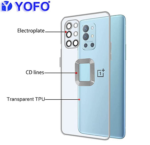 YOFO Electroplated Logo View Back Cover Case for OnePlus 9R / 8T(Transparent|Chrome|TPU+Poly Carbonate)- SILVER