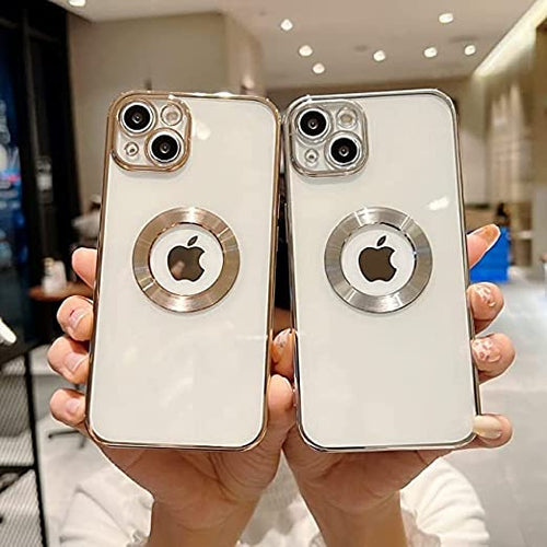 YOFO Electroplated Logo View Back Cover Case for Apple iPhone 13 [6.1] (Transparent|Chrome|TPU+Poly Carbonate)…Gold
