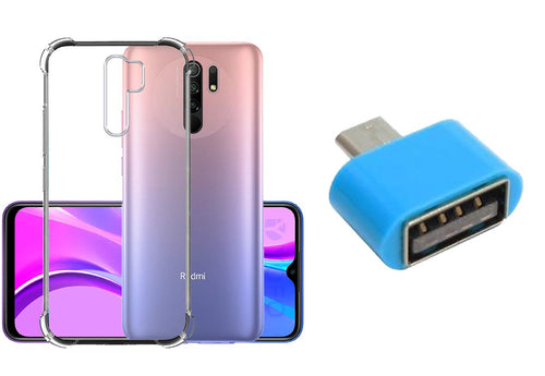 YOFO Silicon Transparent Back Cover for Mi Redmi 9 Prime Shockproof Bumper Corner, Ultimate Protection with Free OTG Adapter