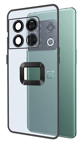 YOFO Electroplated Logo View Back Cover Case for OnePlus 10 Pro (Transparent|Chrome|TPU+Poly Carbonate)- Black