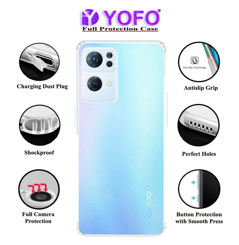 YOFO Back Cover for Oppo Reno 7 Pro (5G) (Flexible|Silicone|Transparent|Dust Plug|Camera Protection)