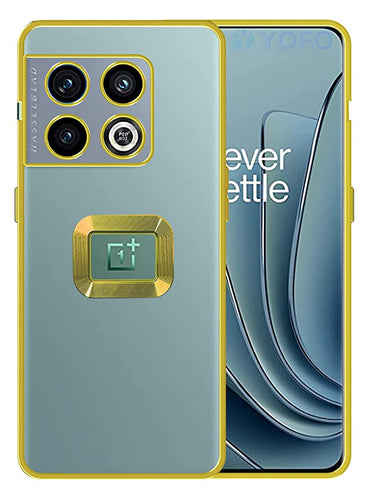 YOFO Electroplated Logo View Back Cover Case for OnePlus 10 Pro (Transparent|Chrome|TPU+Poly Carbonate)- Gold