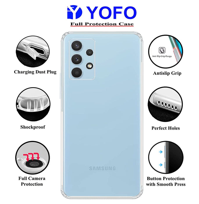 YOFO Silicon Transparent Back Cover for Samsung A72 - Camera Protection with Anti Dust Plug