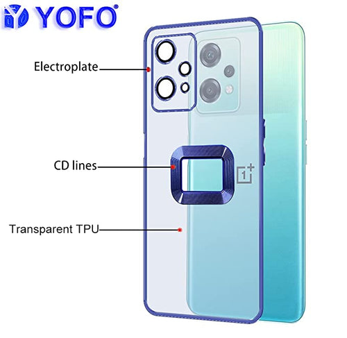 YOFO Electroplated Logo View Back Cover Case for OnePlus Nord CE-2 Lite (Transparent|Chrome|TPU+Poly Carbonate)- BLUE