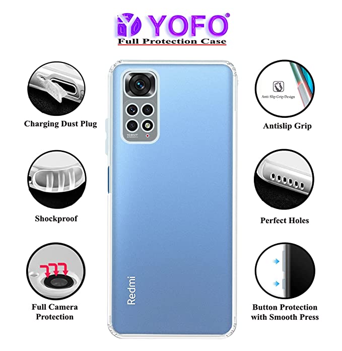 YOFO Back Cover for Mi Redmi Note 11 / Note 11s (4G) (Flexible|Silicone|Transparent|Anti Dust Plug|Camera Protection)