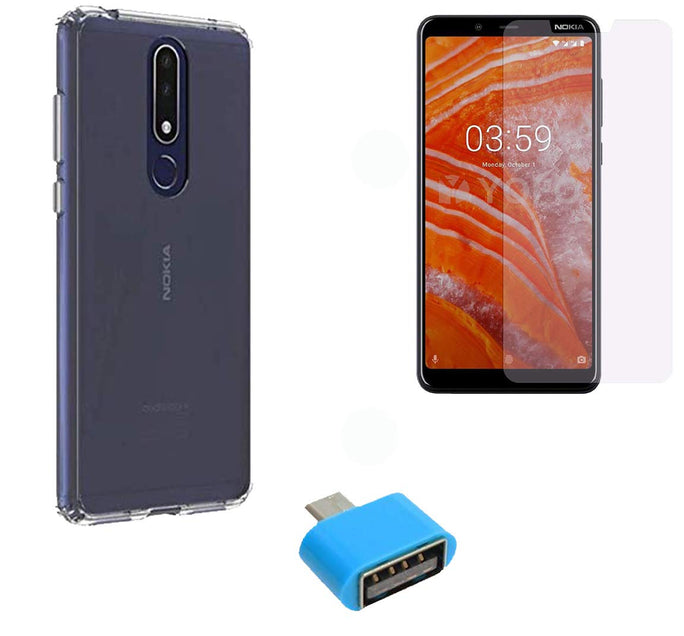 YOFO Combo for Nokia 3.1 Plus Transparent Back Cover + Matte Screen Guad with Free OTG Adapter